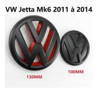 BEQ 2pcs Insigne logo emblème avant 130mm noir rouge mat+ arrière 100mm pour VW Volkswagen Jetta Mk6 2011 à 2014