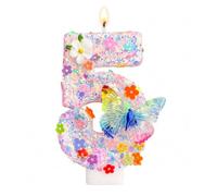 Beqilosa Bougie d'anniversaire Scintillante 5» avec Papillon et Fleur | Topper de gâteau rose pailleté pour femmes et filles, déco pour premier anniversaire, fête de princesses ou baby shower