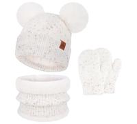 Bequemer Laden Bonnet Polaire Enfant Hiver Écharpe Cache-Cou Gants Ensemble | Bonnet Doublé Polaire Chapeau Enfant Pompon Tricot Écharpe Gants & Mitaines Temps Froid Cadeau Noël Bébé Fille Garçon 0-8 Ans
