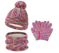 Bequemer Laden Enfant Hiver Bonnet Polaire Écharpe Cache-Cou Gants Ensemble | Bonnet Doublé Polaire Chapeau Enfant Pompon Tricot Echarpe Gants & Mitaines Temps Froid Cadeau Noel Bebe Fille Garcon 0-8 Ans