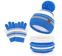Bequemer Laden Enfants Hiver Tricoter Chaud Bonnet Chapeau Echarpe Gants Ensemble pour Garcon Fille 2-7 Ans avec Doublure Polaire Pompon
