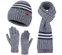 Bequemer Laden Ensemble Bonnet Écharpe Longue Gants Tactiles Homme Hiver - Tricoté avec Doublure Fleece Chaud, Cadeau pour Homme
