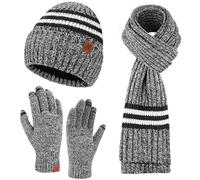 Bequemer Laden Ensemble Bonnet Écharpe Longue Gants Tactiles Homme Hiver - Tricoté avec Doublure Fleece Chaud, Cadeau pour Homme