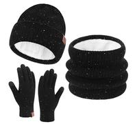 Bequemer Laden Ensemble Bonnet Gants Tactiles et Écharpe d'Hiver pour Femme - Beanie Tricoté Chaud Polaire, Chauffeur de Cou et Gants Travail Cadeau Femme
