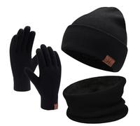 Bequemer Laden Hommes Femmes Hiver Bonnet Écharpe Gants Tactiles Ensemble | Bonnets Chapeau Homme Tricot Gant Thermique Anti Froid Cache-Cou pour Neige Ski, Course à Pied, Vélo, Conduite Cadeau Noel