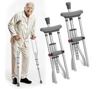 Béquille Réglables pour Adultes(x2 Unités), Capacité de Charge 150KG, 1 Paire Canne Pliable en Aluminium avec Coussinets sous les Aisselles et Pieds Antidérapants, 1 Paire de Bequille