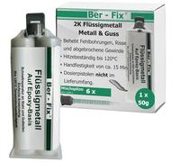 Ber-Fix 50 g de métal liquide + 5 pointes, résistant à la chaleur, colle à 2 composants, colle métallique, spatule en métal, métal froid, 120 °C