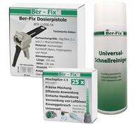 Ber-Fix Kit pistolet doseur + 25 pointes + 400 ml de nettoyant rapide pour supports pour cartouches doubles de 50 ml et 50 g 1:1 pour colle à 2 composants par exemple : colle métallique et plastique