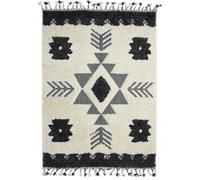 BERBÈRE TRIBAL LIGNES - Tapis à reliefs lignes crème et gris 160 x 230 cm Gris