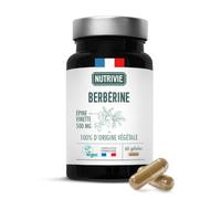 Berbérine 500 mg - Extrait 100% Naturel d'Épine Vinette - Régulation des taux de graisses et de sucres - Sans additif - 60 Gélules - 2 mois de cure - Fabriqué en France - Nutrivie