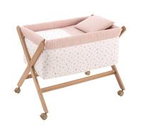 Berceau À Pieds Croisés En Bois De Hêtre Avec Roulettes Et Matelas Beige / Blanc / Rose TU