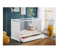 Berceau bébé lit bébé évolutif avec tiroir 60x120cm blanc mat barreaux amovibles Tymek