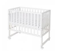 Berceau Cododo ROBA 3en1 Réglable - Bois Blanc - Matelas - Barrières - Pourtour en Maille - 90 x 45 cm