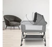 Berceau Cododo avec Matelas et Moustiquaire, Maille Respirante, Moustiquaire, 2 in 1 Lit Bébé Cododo pour Les Bébés de 0 à 36 Mois Pliable -104*52*100-110 cm (4 niveaux de hauteur) - gris lin