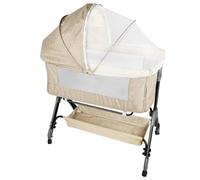 Berceau Cododo avec Matelas et Moustiquaire, Maille Respirante, Moustiquaire, 2 in 1 Lit Bébé Cododo pour Les Bébés de 0 à 36 Mois Pliable -104*52*100-110 cm (4 niveaux de hauteur) - blanc cassé