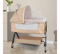 Berceau Cododo avec Matelas et Moustiquaire, Maille Respirante, Moustiquaire, 2 in 1 Lit Bébé Cododo pour Les Bébés de 0 à 36 Mois Pliable -104*52*100-110 cm (4 niveaux de hauteur) - blanc cassé
