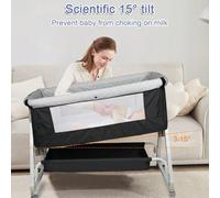 Berceau Cododo avec un matelas de langer et moustiquaire, 3 en 1 Lit de chevet 95x50cm pour bébé, Berceau à bascule et Lit d'appoint, Hauteur réglable 68-80cm à 6 modes, Idéal pour parents, Couleur di