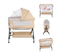 Berceau cododo bébé et Lit d'appoint évolutif - Hauteur réglable à 4 niveaux - Étagère sous Lit et Pieds en forme Y - Beige