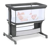 Berceau Cododo Bébé Réglable avec roulettes - Lit Bébé d’Appoint avec 7 Hauteurs, Matelas, Panier de Rangement, Tissu Respirant, Facile à Nettoyer (Gris Foncé)