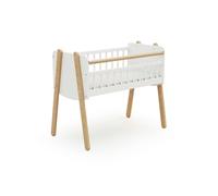 AT4 - Berceau cododo en bois PIRATE Blanc et Hêtre Verni 40 x 80 cm | 87 x 50 x 74 cm | Matelas inclus | 4 Hauteurs |Sangles fournis