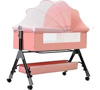 Berceau de chevet for bébé, berceau facile à plier avec panier de rangement, hauteur réglable, matelas et roulettes souples, berceau de chevet(Roze)