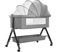 Berceau de chevet for bébé, berceau facile à plier avec panier de rangement, hauteur réglable, matelas et roulettes souples, berceau de chevet(Light Gray)