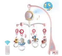 Berceau de musique pour bébé Lit bébé mobile avec fonction de temporisation Projecteur et lumières,suspendu tournant Hochets et télécommande boîte à musique avec 150 mélodies, Jouet nouveau-né (rose)