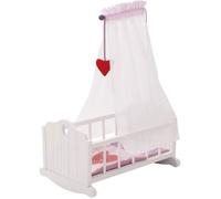 Berceau De Poupée En Bois Fienchen - Roba - Lit À Bascule Pour Poupon - Blanc/Rose