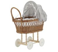 Berceau de poupée en osier buff tissu gris