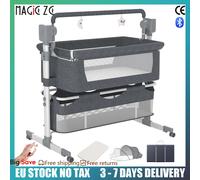 Berceau électrique 3-en-1 pour bébé, lit d'appoint, chaise haute et balancelle avec Bluetooth, télécommande, panier de rangement et roues, 0-2 ans Grey