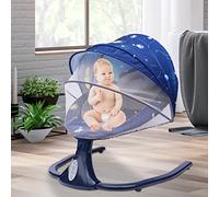 Berceau électrique à 4 vitesses oscillantes - Moustiquaire pliable - Musique - Jouet - Sangle à 3 points - Balançoire pour bébé - Avec fonction minuterie - Bleu