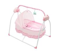 Berceau Électrique Bébé 0-18 Mois Rose Pliable Télécommande 5m 5 Vitesses Balancier 12 Chansons Bluetooth Charge Max 25kg Pour Salon Chambre Et Extérieur