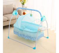 Berceau électrique pour bébé, balancelle automatique pliable Place Safe Transat Vibration Mélodie Télécommande, Bluetooth, Musique Minuteur + Matelas + Moustiquaires (Bleu)