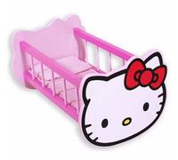 Berceau en Bois Rose pour poupée 44,5 x 29 x 25 cm + Oreiller et Couverture - lit à Bascule pour Poupon - Collection pour Hello Kitty - Accessoire