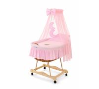 Berceau en osier avec ciel de lit Goodnight - Linge de lit naturel et rose