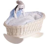 Berceau en osier blanc - Lit pour poupée à bascule en bois