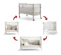 Berceau Evolutif Cododo Pali Win Blanc Taupe (Convertible de Berceau à Lit Bébé à Canapé à Fauteuil + 2 Matelas + Parure de Lit Evolutive)