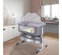 Berceau Lit d'appoint Co-Sleeper avec moustiquaire et roulettes Lit bébé indépendant réglable en hauteur 92×58×70-87cm gris