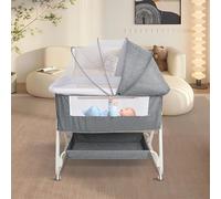 Berceau Mobile, Lit d'Appoint Hauteur Réglable, Inclinable,co-Sleeping, Compatible avec Différents Lits, Facile à Installer et à Transporter-92*52*106-118 cm (6 niveaux de réglage) - gris lin