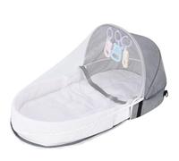 Berceau portable pour bébé de 0 à 12 mois Lit pliable semi-fermé à fermeture éclair avec moustiquaire et jouets suspendus Berceau portable respirant, confortable et lavable pour les voyages, l'ex