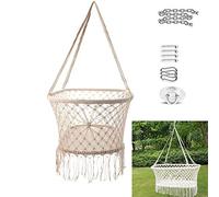 Berceau Suspendu Hamac Pour Bébé Fille/Garçon Pur Coton Tricoter Lit de né Bébé Coton tissé Corde pour garçons Filles Filet en macramé Respirant Mesures Franges Corde Macramé,Blanc,With accessories