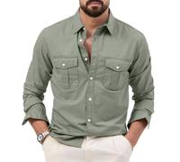 BERCIELY Chemise Homme Manches Courtes Été Tops Casual Homme Revers Mince Coupe Slim Chemises Classique Homme Personnalité Rayée Correspondance des Couleurs Chemise Homme D-Grey Green XXL