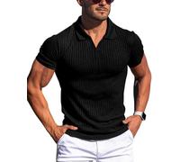 BERCIELY Poloshirt Homme Urbain Tendance Classique T-Shirt Coupe Slim Revers Tops Casual Mode Couleur Unie Manche Courte Léger Confortable Respirant Sportshirt E-Black S