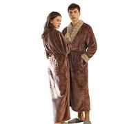 BERDITH Peignoir long et moelleux en polaire pour femme - Grandes tailles - Ensemble de peignoir unisexe pour couples - Robe de chambre pour homme et femme avec longue ceinture, marron, L