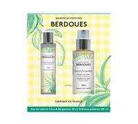 BERDOUES - Coffret Coco & Bergamote - Eau de toilette 30ml & Brume pailletée 100ml - Coffret parfumé solaire & hespéridé - Fabriqué en France