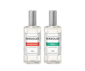 BERDOUES - Lot de 2 - Eau de Cologne Orange Basilic + Eau de Cologne Néroli, Parfums femme hespéridés et floraux - 98% naturel, rechargeable, fabriqué en France, Vaporisateur 125ml
