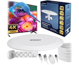 Berdsen Antenne DVBT2 avec amplificateur 28 DB - Antenne intérieure TV - Câble de 10 m - Portée 80 km - Filtre LTE DVB-T DVB-T2 - Blanc