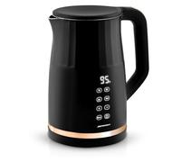 Berdsen Bouilloire en acier inoxydable, capacité 1,7 l, réglage de la température, fonction maintien au chaud, panneau tactile, 2200 W, base pirouet à double paroi, bouilloire, silencieuse, noir/doré