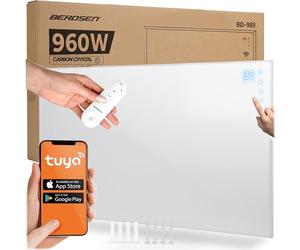 Berdsen Chauffage infrarouge, 960 W, WiFi, plaque chauffante, contrôle par application, économe en énergie, protection contre la surchauffe, chauffage infrarouge, blanc