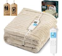 Berdsen Couverture chauffante électrique 10 niveaux de température 180 x 160 cm 270 et 200 g/m² Beige